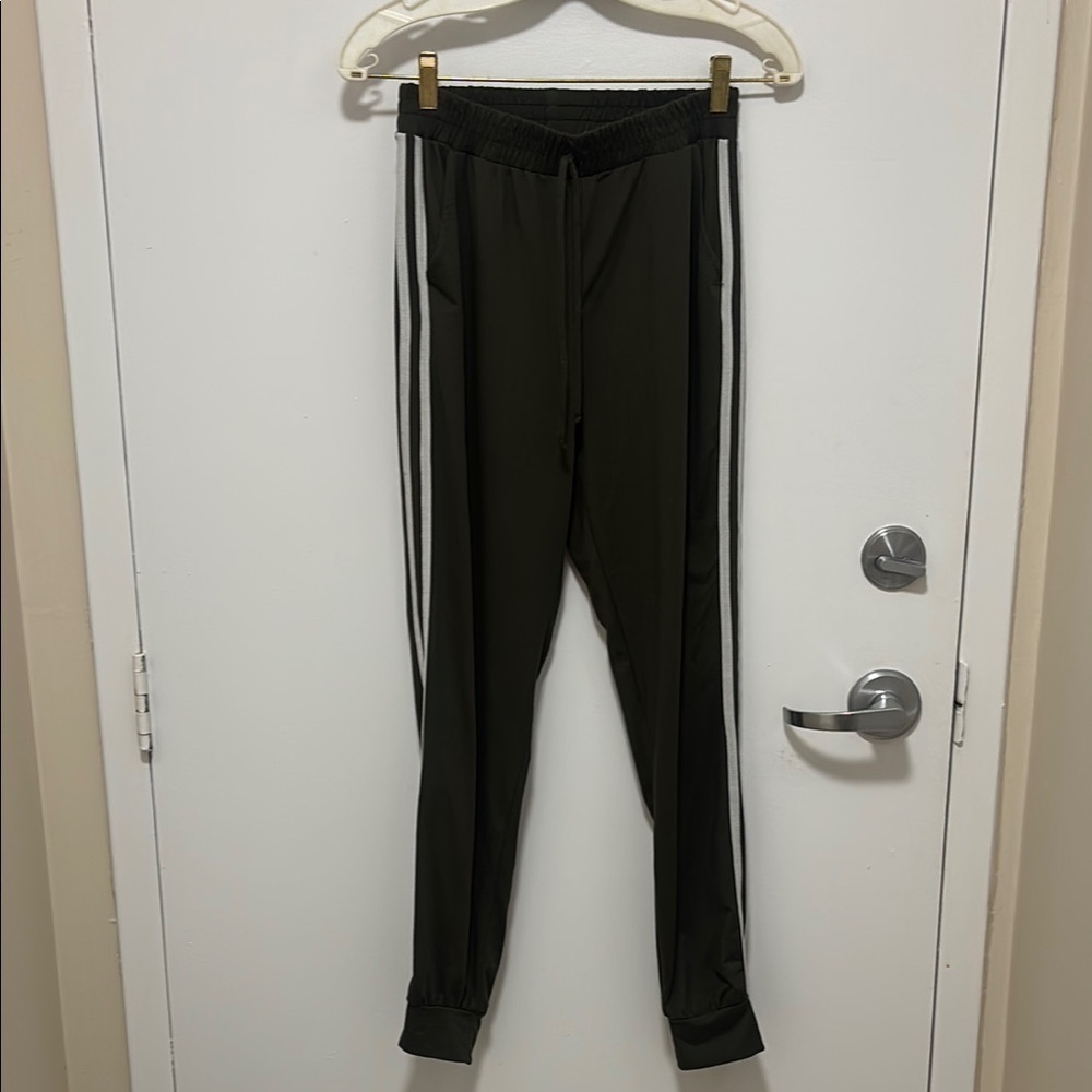 Dark Green Track Pants with White Stripes